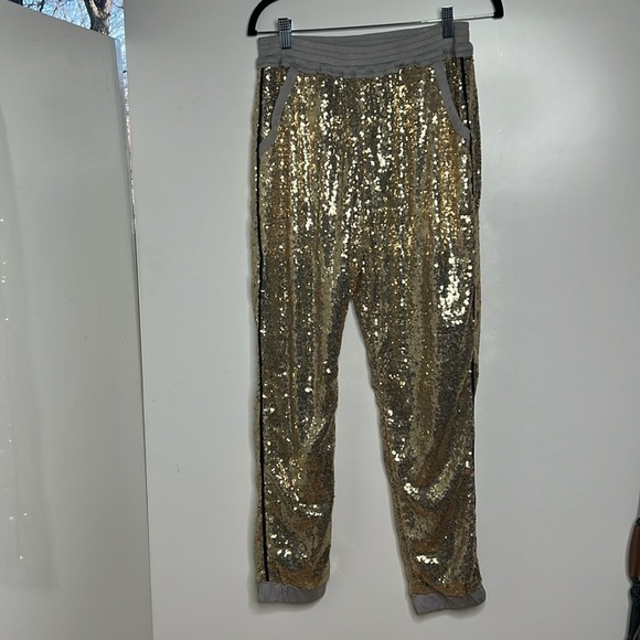 Wiipd Sz L Gold Sequin Fully Lined Joggers Pants with Pockets Elastic Waist - Picture 1 of 6